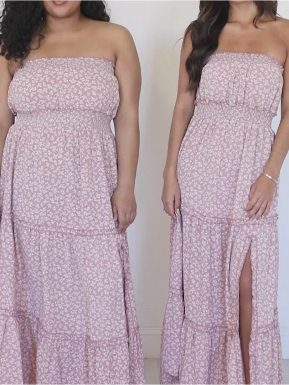 Strapless Mauve Floral Maxi Dress